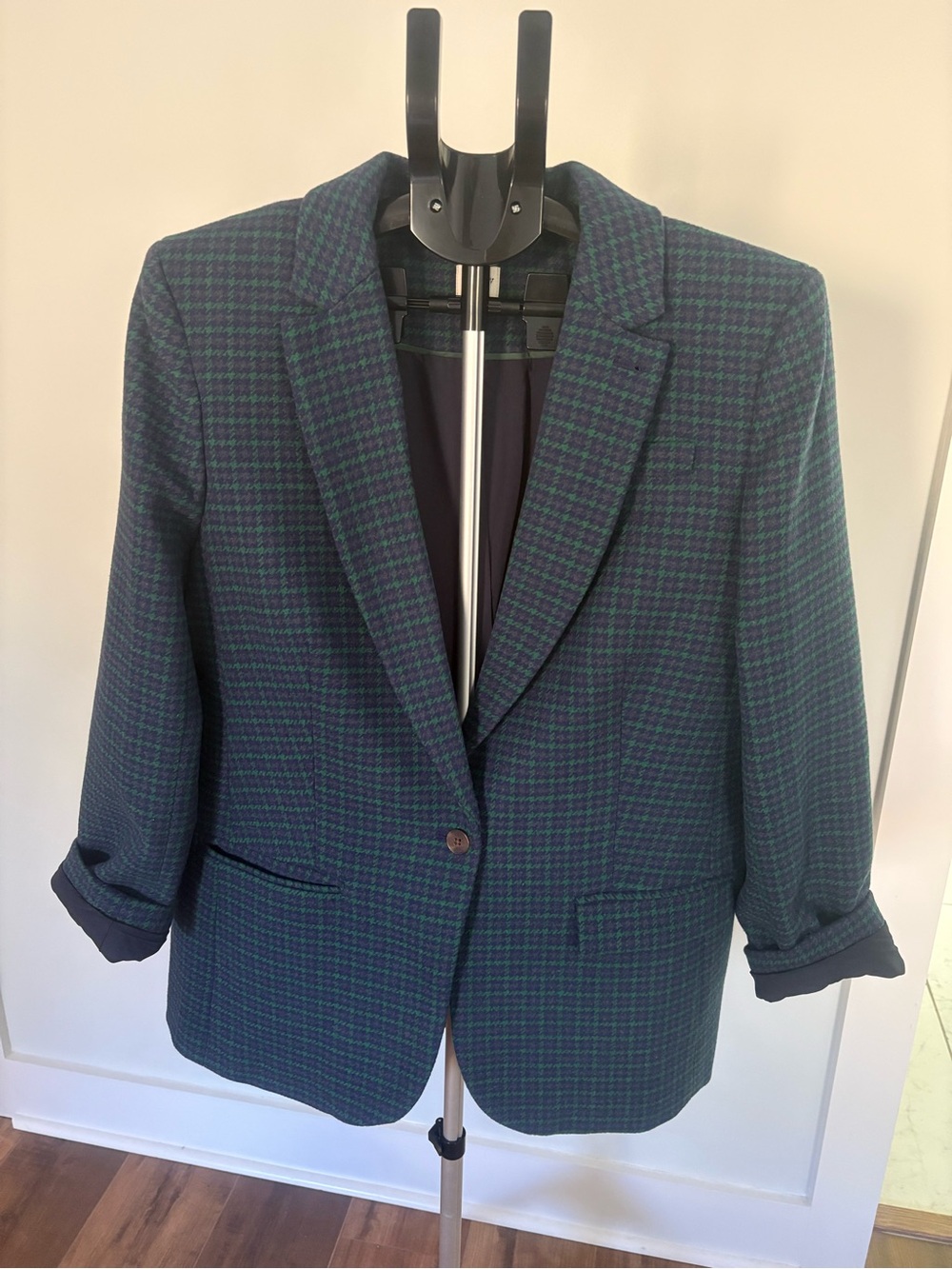 J Crew Tailored Navy and Green Checked Blazer